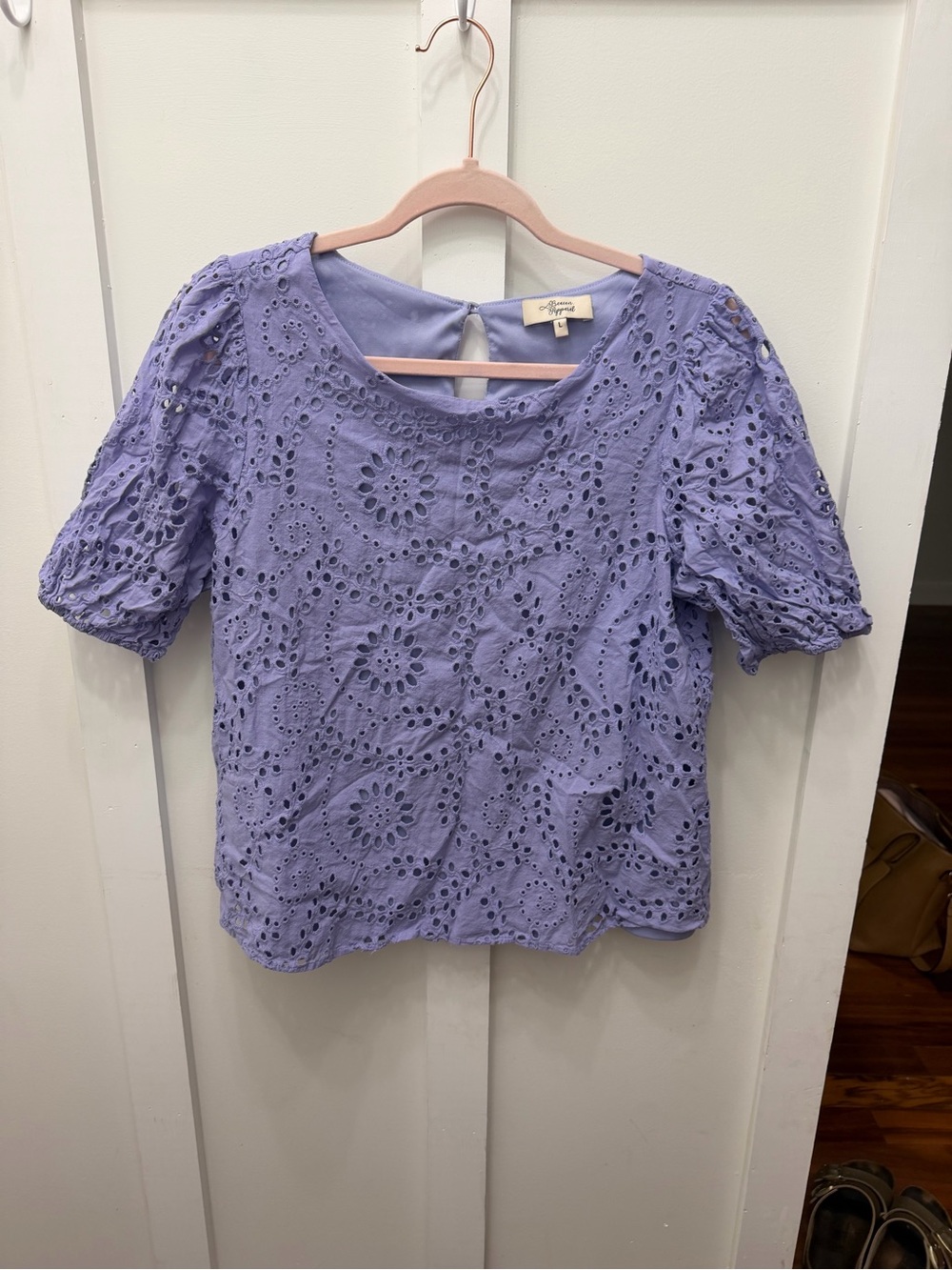 Eyelet Puff Sleeve Blouse in Lavender by Madewell